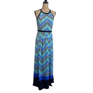 NWT Ann Taylor high neck blue chevron maxi dress